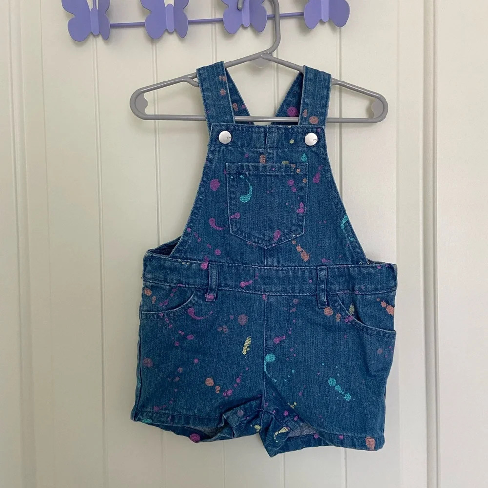 NWT | Children’s Place girl’s splatter paint overalls — 18-24 months